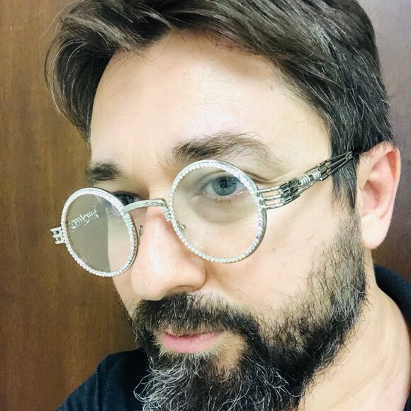 Men Women Sunglasses Silver‎ Clear Lens Fashion Hip Hop New Style Rhine Stone - Picture 6 of 6